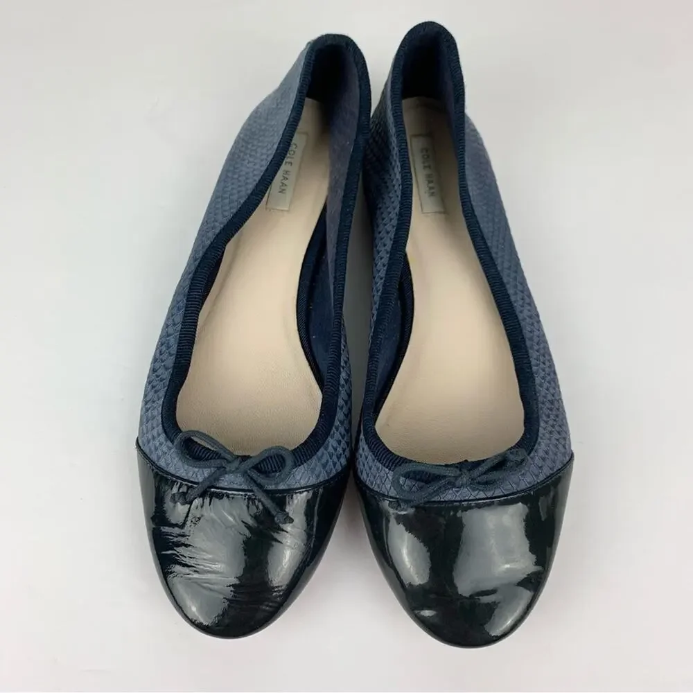 Cole Haan Sarina Blue Leather Embossed Snake Reptile Ballet Flats 8B